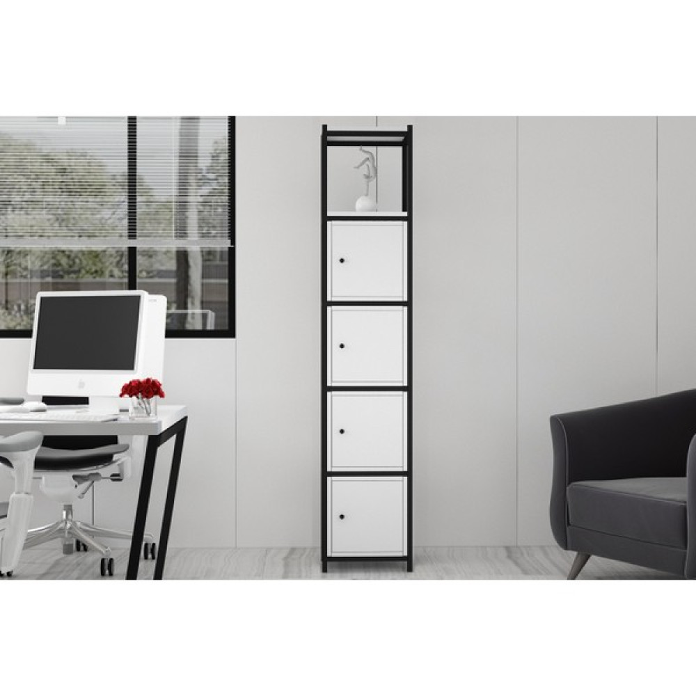 Nettrends Raflı Beş Katlı Dolaplı Metal Kitaplık Beyaz 37 cm MTL-KTP-1071-B Kitaplık Fiyatı