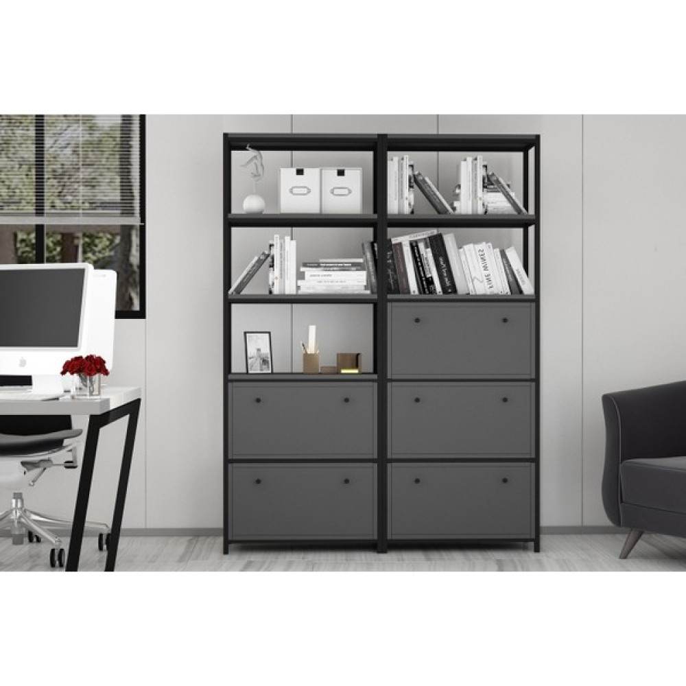 Nettrends Raflı Beş Katlı Düşer Kapaklı Metal Kitaplık Antrasit 138 cm MTL-KTP-1101-A Kitaplık Fiyatı