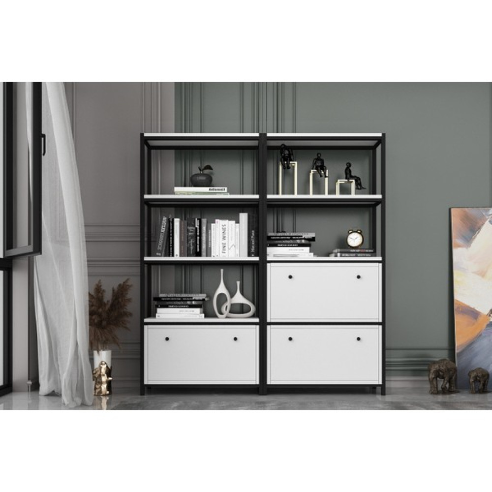 Nettrends Raflı Dört Katlı Düşer Kapaklı Metal Kitaplık Beyaz 138 cm MTL-KTP-1093-B Kitaplık Fiyatı
