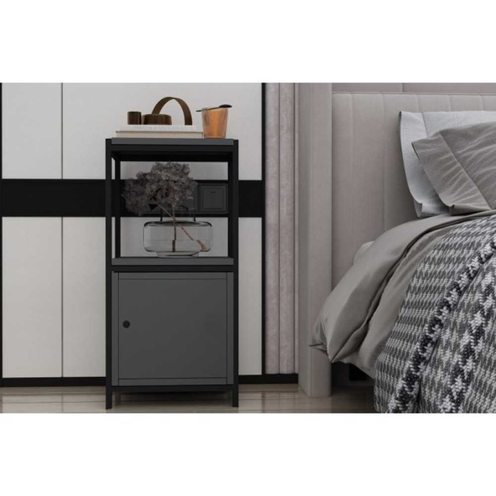 Nettrends Raflı Iki Katlı Dolaplı Metal Komodin Antrasit 37 cm MTL-KMD-1004-A Komidin Fiyatı