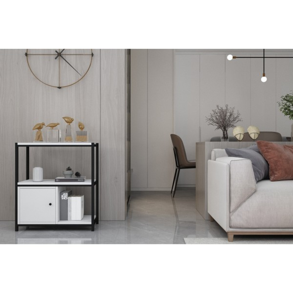 Nettrends Raflı Iki Katlı Dolaplı Metal Konsol Beyaz 69 cm MTL-KNS-1001-B Konsol Mobilya Fiyatı