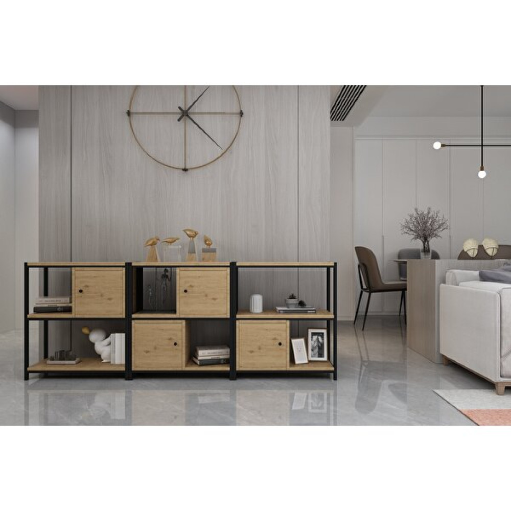 Nettrends Raflı Iki Katlı Dolaplı Metal Konsol Meşe 208 cm MTL-KNS-1034-M Konsol Mobilya Fiyatı