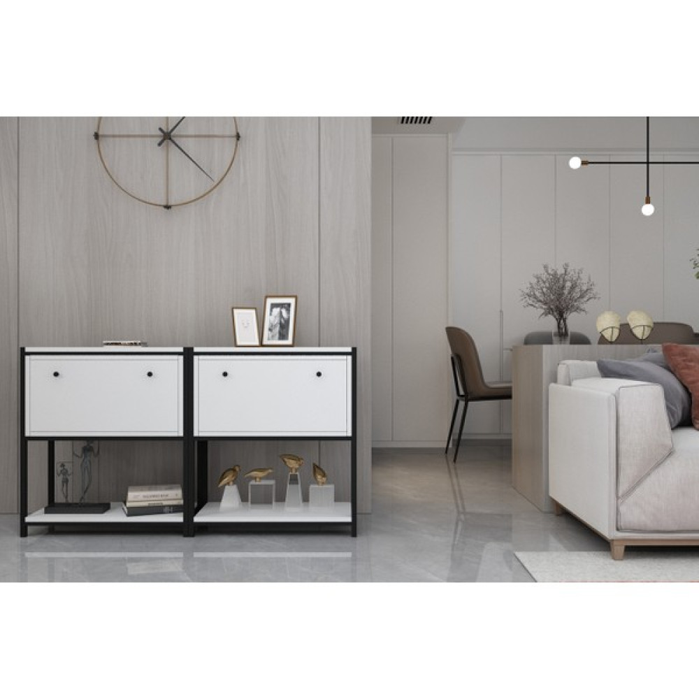 Nettrends Raflı Iki Katlı Düşer Kapaklı Metal Konsol Beyaz 138 cm MTL-KNS-1018-B Konsol Mobilya Fiyatı