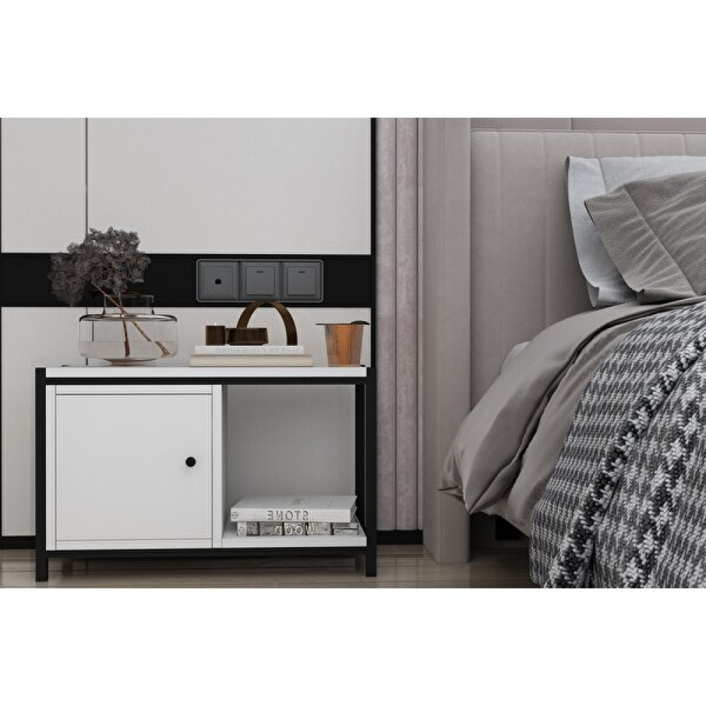 Nettrends Raflı Tek Katlı Dolaplı Geniş Metal Komodin Beyaz 69 cm MTL-KMD-1007-B Komidin Fiyatı