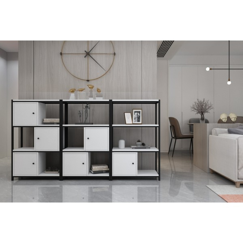 Nettrends Raflı Üç Katlı Dolaplı Metal Konsol Beyaz 208 cm MTL-KNS-1033-B Konsol Mobilya Fiyatı
