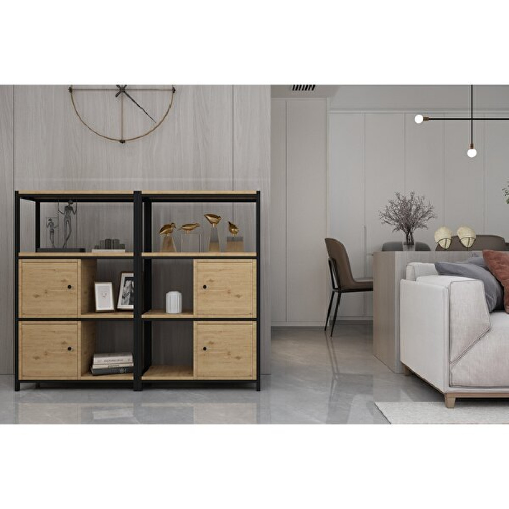 Nettrends Raflı Üç Katlı Dolaplı Metal Konsol Meşe 138 cm MTL-KNS-1026-M Konsol Mobilya Fiyatı