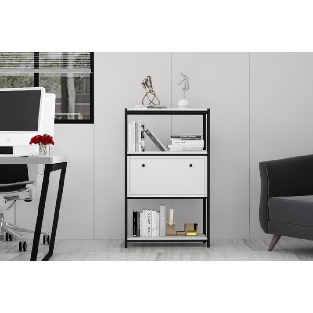 Nettrends Raflı Üç Katlı Düşer Kapaklı Metal Kitaplık Beyaz 69 cm MTL-KTP-1050-B Kitaplık Fiyatı