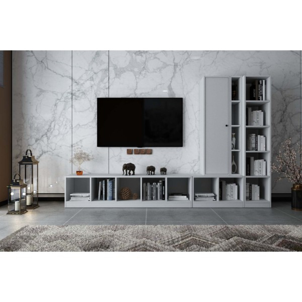 Nettrends Tek Kapaklı Kitaplıklı Tv Ünitesi Beyaz 260 cm Çıtasız TV-1299-Ç Tv Ünitesi / Sehpası Fiyatı