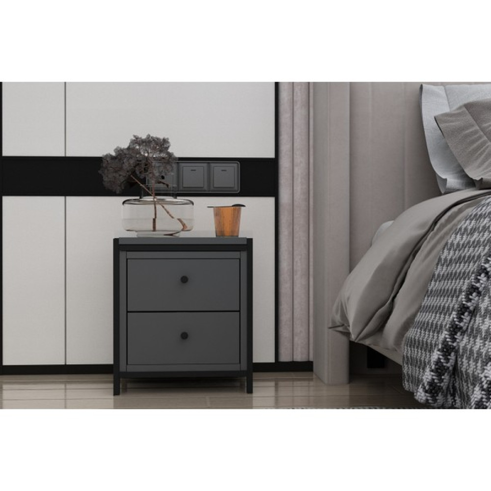 Nettrends Tek Katlı Iki Çekmeceli Metal Komodin Antrasit 37 cm MTL-KMD-1027-A Komidin Fiyatı