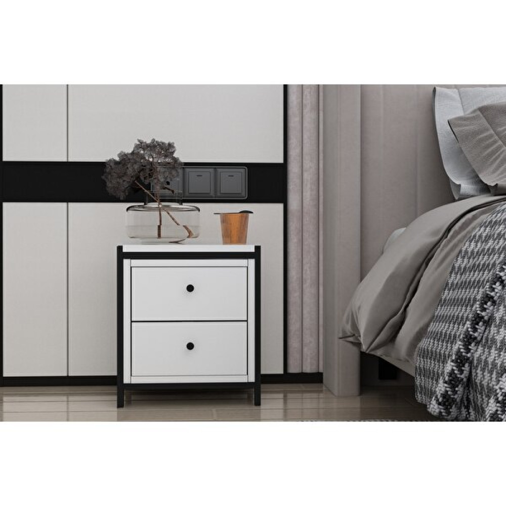 Nettrends Tek Katlı Iki Çekmeceli Metal Komodin Beyaz 37 cm MTL-KMD-1027-B Komidin Fiyatı