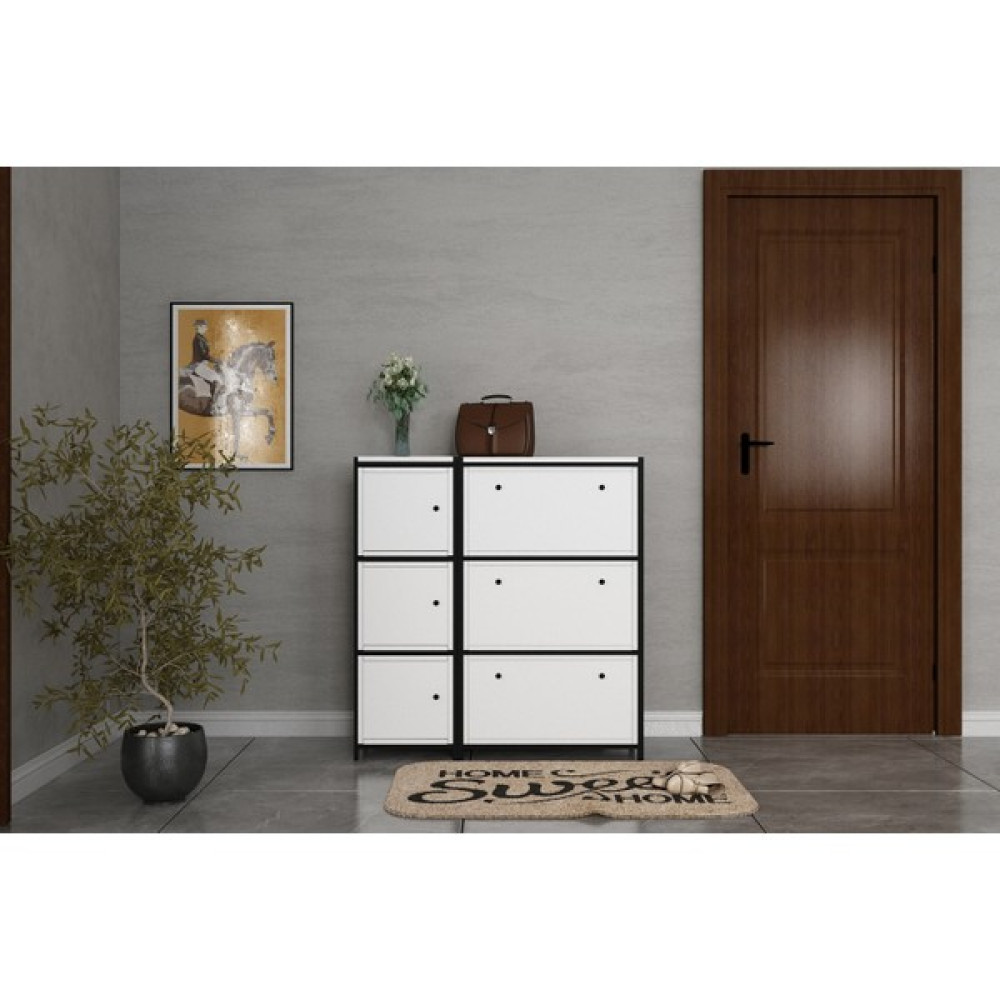 Nettrends Üç Katlı Dolaplı Düşer Kapaklı Metal Ayakkabılık Beyaz 107 cm MTL-AYK-1026-B Ayakkabılık Fiyatı
