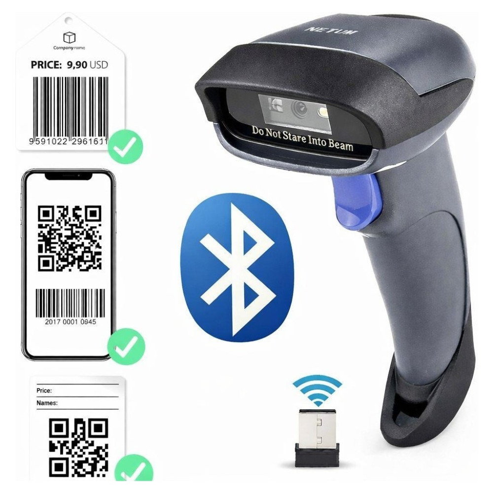 Netum M8BT Pro 2d 1d Qr Kod Karekod Eczane Aşı Bluetooth Kablosuz Barkod Okuyucu Üst Kalite - 3 tip baglantı modu bluetooth usb alıcı kablolu - Siyah Barkod Okuyucular Fiyatı