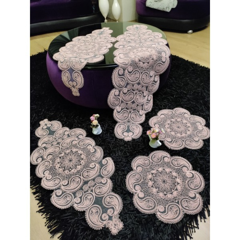 Neu Bella Home Damla Fransız Güpürlü 5 Parça Salon Takımı Çeyizlik Pudra - 40 x 40 cm Masa Örtüsü Fiyatı
