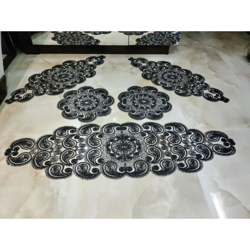 Neu Bella Home Damla Fransız Güpürlü 5 Parça Salon Takımı Çeyizlik Siyah - 40 x 40 cm Masa Örtüsü Fiyatı