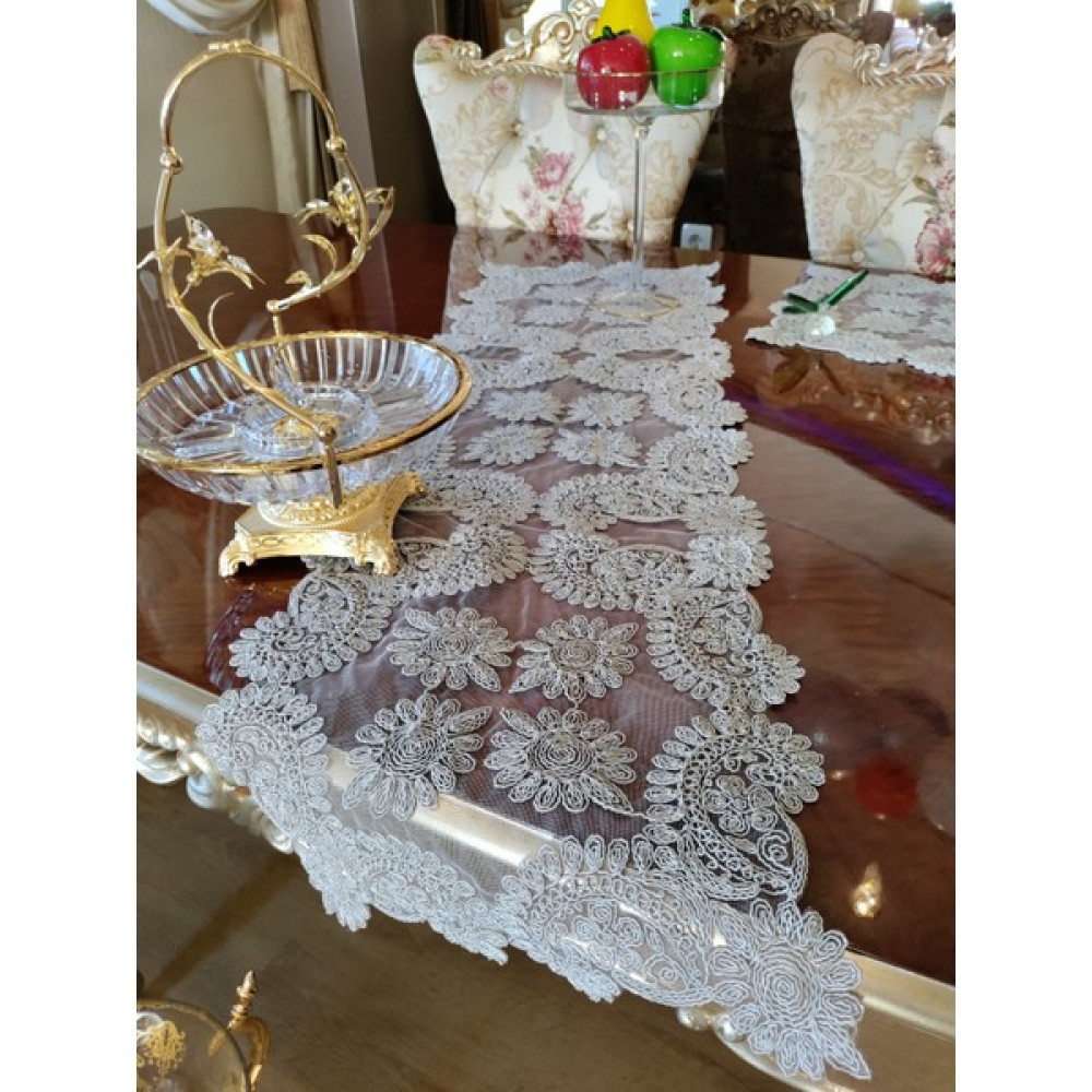 Neu Bella Home Neubella Home Amerikan Servis Tasarım Supla Ve Runner Seti 6 Kişilik Çiçek Set Masa Ve Sunum Takımı Çeyizlik Gri - 110 x 40 cm Amerikan Servis Fiyatı