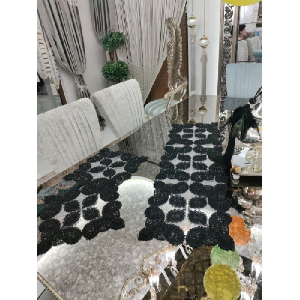 Neu Bella Home Neubella Home Amerikan Servis Tasarım Supla Ve Runner Seti 6 Kişilik Çiçek Set Masa Ve Sunum Takımı Çeyizlik Siyah - 110 x 40 cm Amerikan Servis Fiyatı