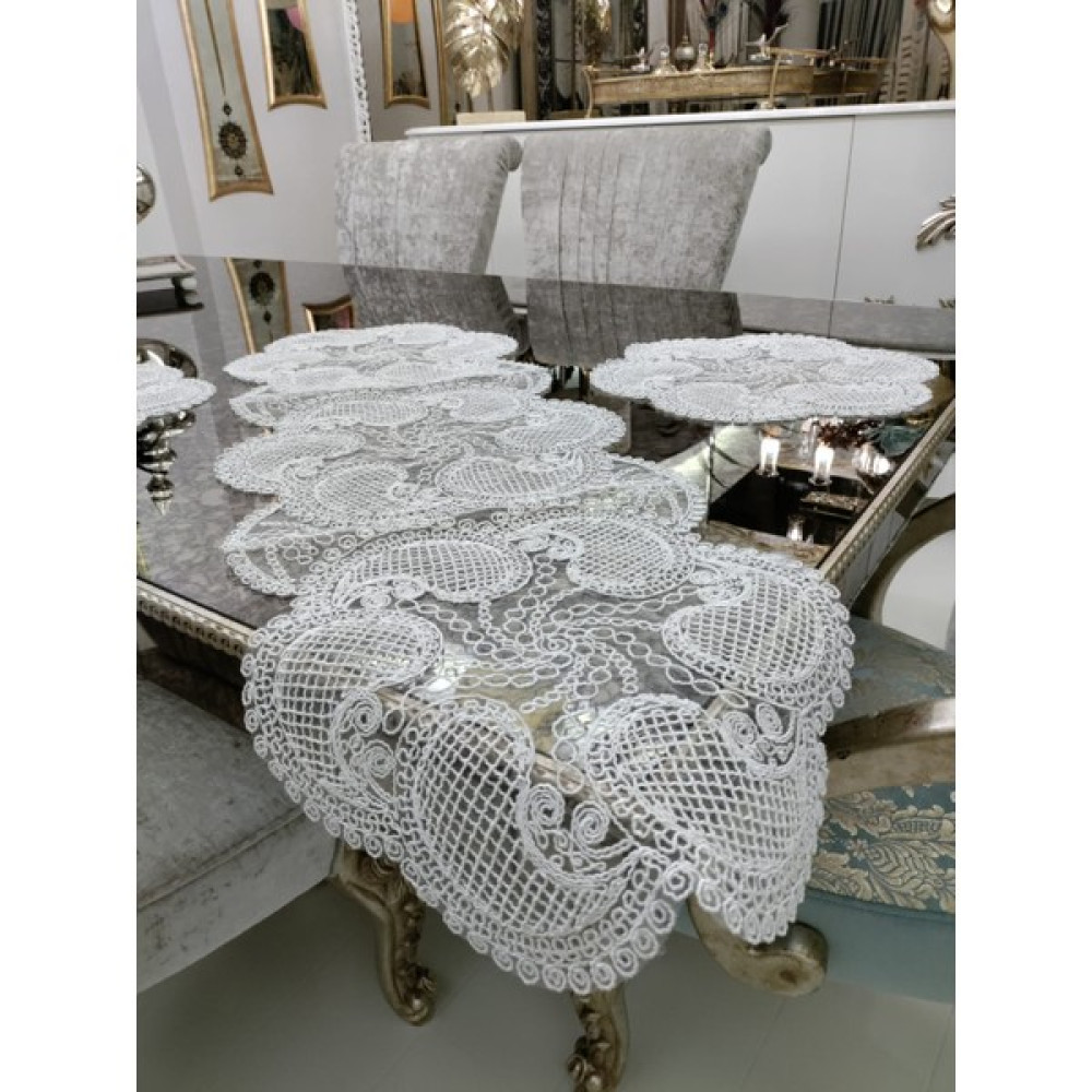 Neu Bella Home Neubella Home Amerikan Servis Tasarım Supla Ve Runner Seti 6 Kişilik Damla Set Masa Ve Sunum Takımı Çeyizlik Krem - 110 x 40 cm Amerikan Servis Fiyatı
