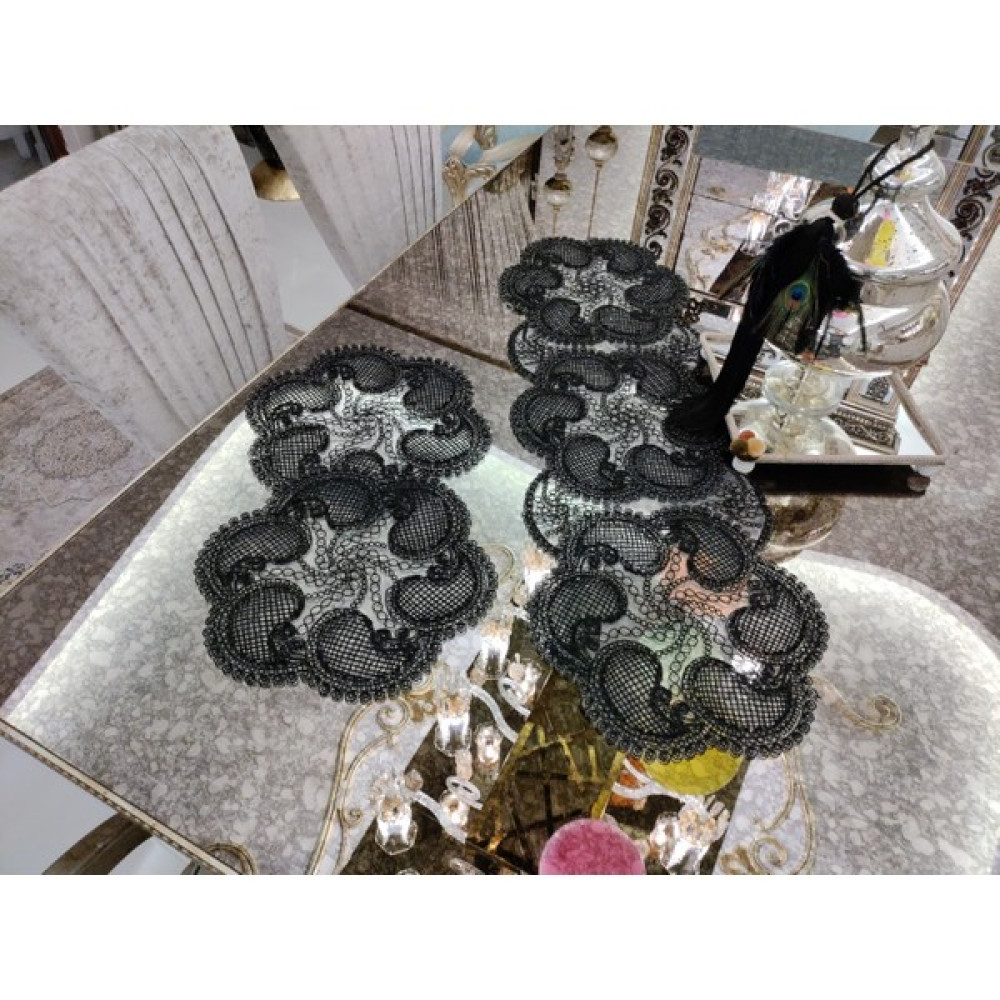 Neu Bella Home Neubella Home Amerikan Servis Tasarım Supla Ve Runner Seti 6 Kişilik Damla Set Masa Ve Sunum Takımı Çeyizlik Siyah - 110 x 40 cm Amerikan Servis Fiyatı