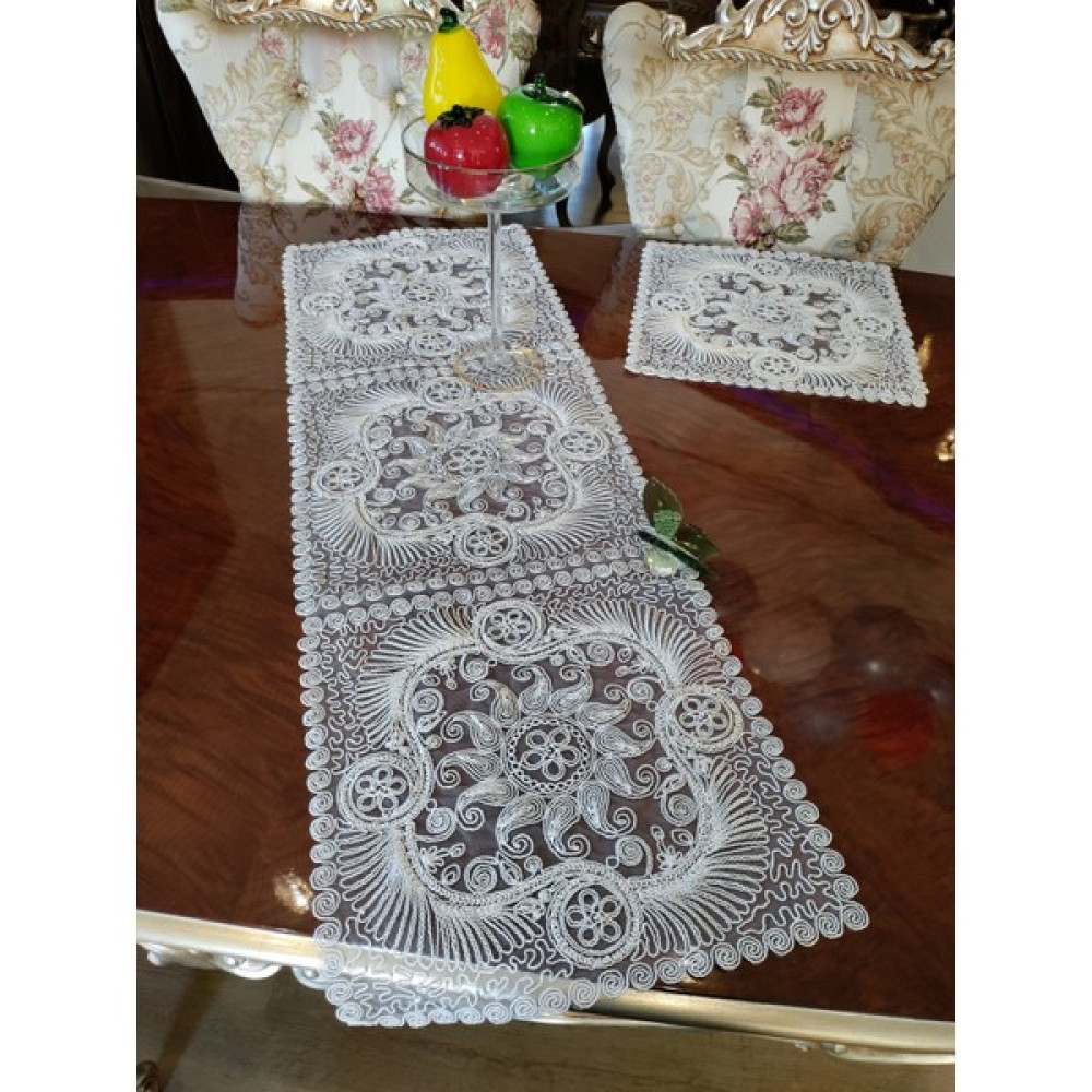 Neu Bella Home Neubella Home Amerikan Servis Tasarım Supla Ve Runner Seti 6 Kişilik Girdap Set Masa Ve Sunum Takımı Çeyizlik Krem - 110 x 40 cm Amerikan Servis Fiyatı
