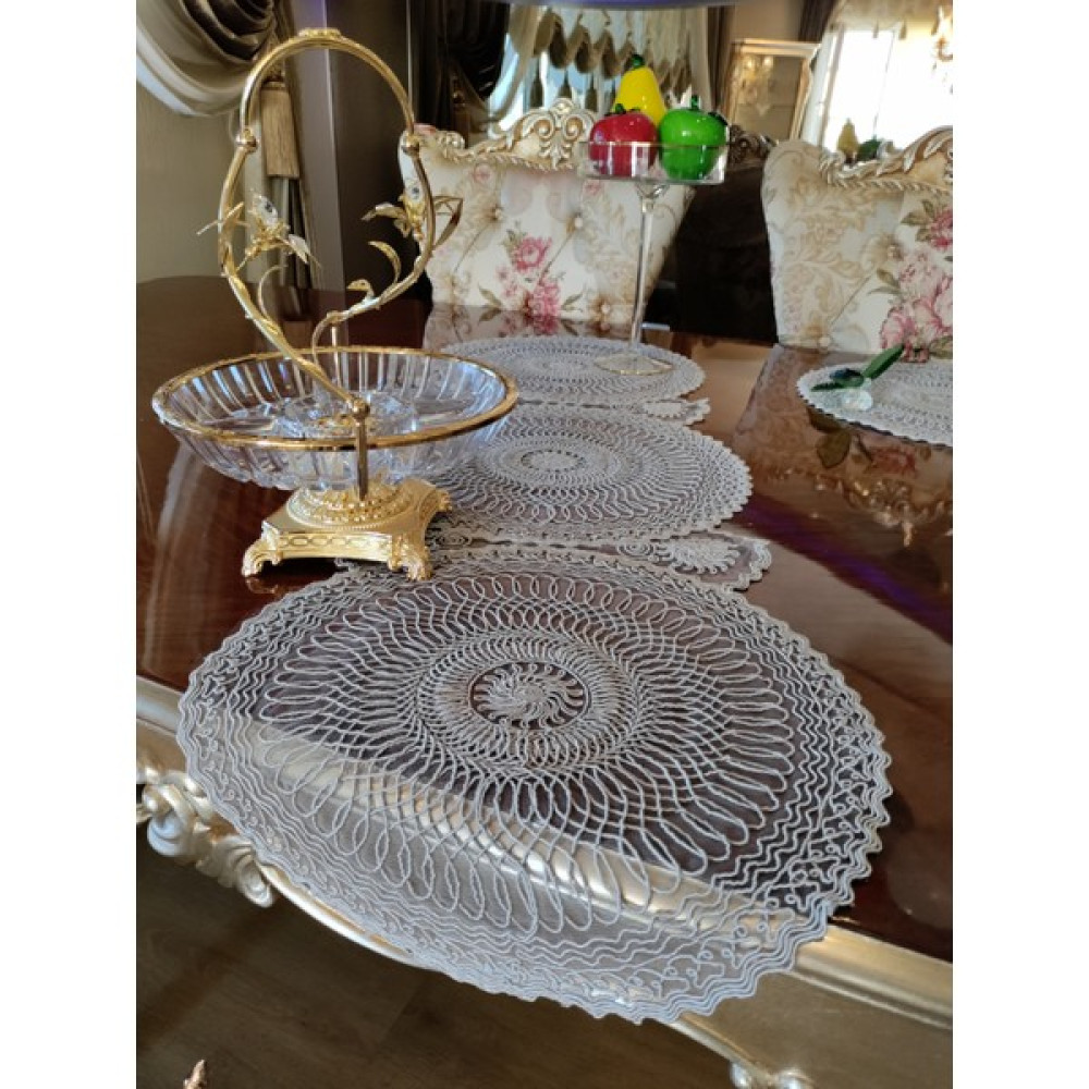 Neu Bella Home Neubella Home Amerikan Servis Tasarım Supla Ve Runner Seti 6 Kişilik Örümcek Ağı Set Masa Ve Sunum Takımı Çeyizlik Gri - 110 x 40 cm Amerikan Servis Fiyatı
