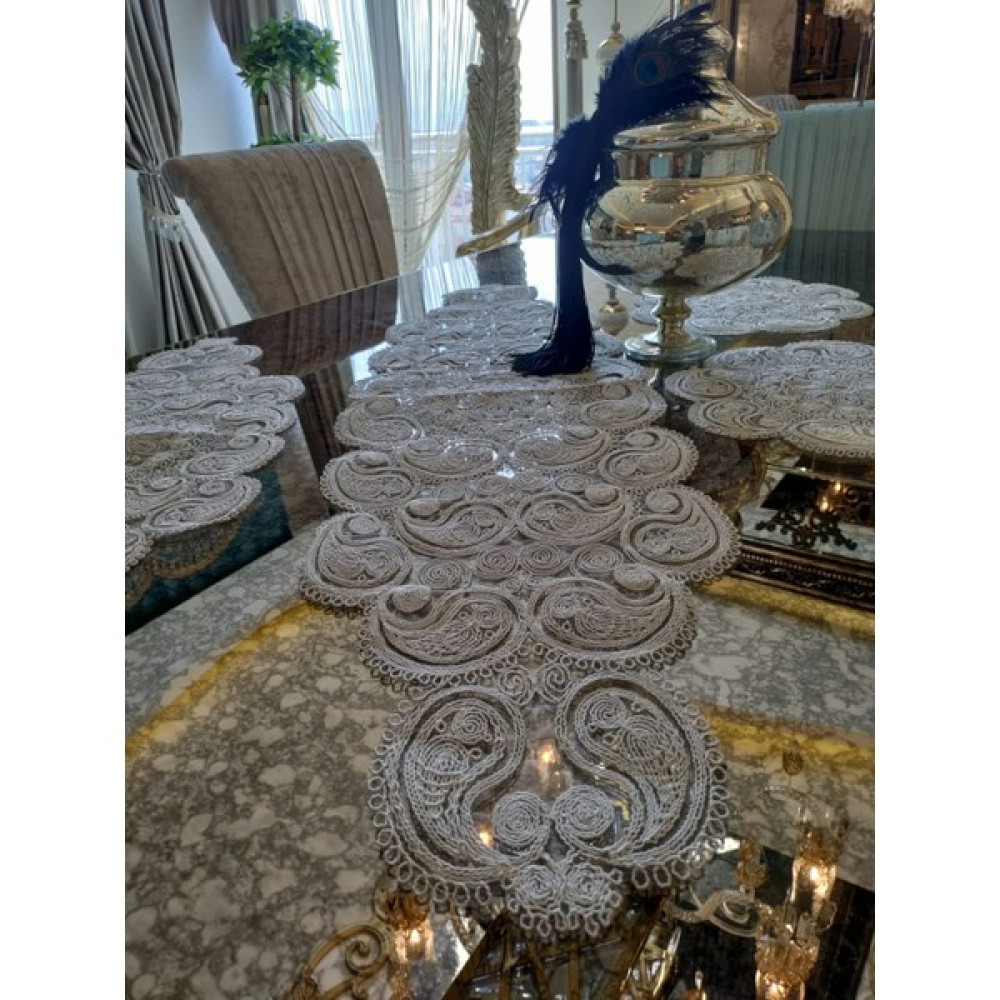 Neu Bella Home Neubella Home Damla Fransız Güpürlü 5 Parça Salon Takımı Çeyizlik Kapiçino - Kahve - 40 x 40 cm Masa Örtüsü Fiyatı