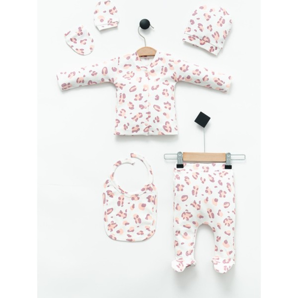 NEU KIDS Hastane Çıkış Setleri Leopar %100 Pamuk Penye 5'li Set Yenidoğan Bebek Kıyafetleri - Hediye Paketl Bebek Hastane Çıkışı Fiyatı