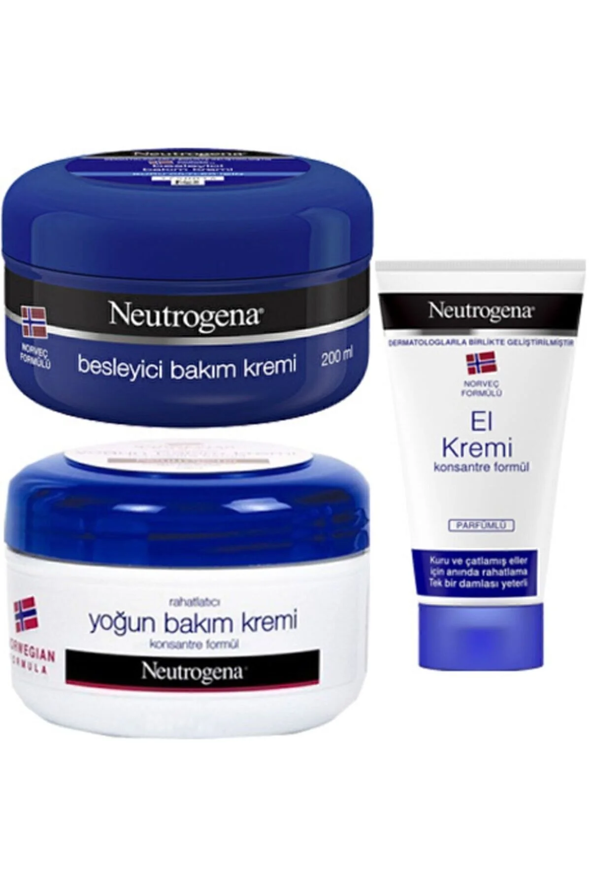 Neutrogena Besleyici Bakım Kremi + Yoğun Bakım Kremi 200+200 ml + El Kremi Parfümlü 50 ml" El Bakımı Fiyatı