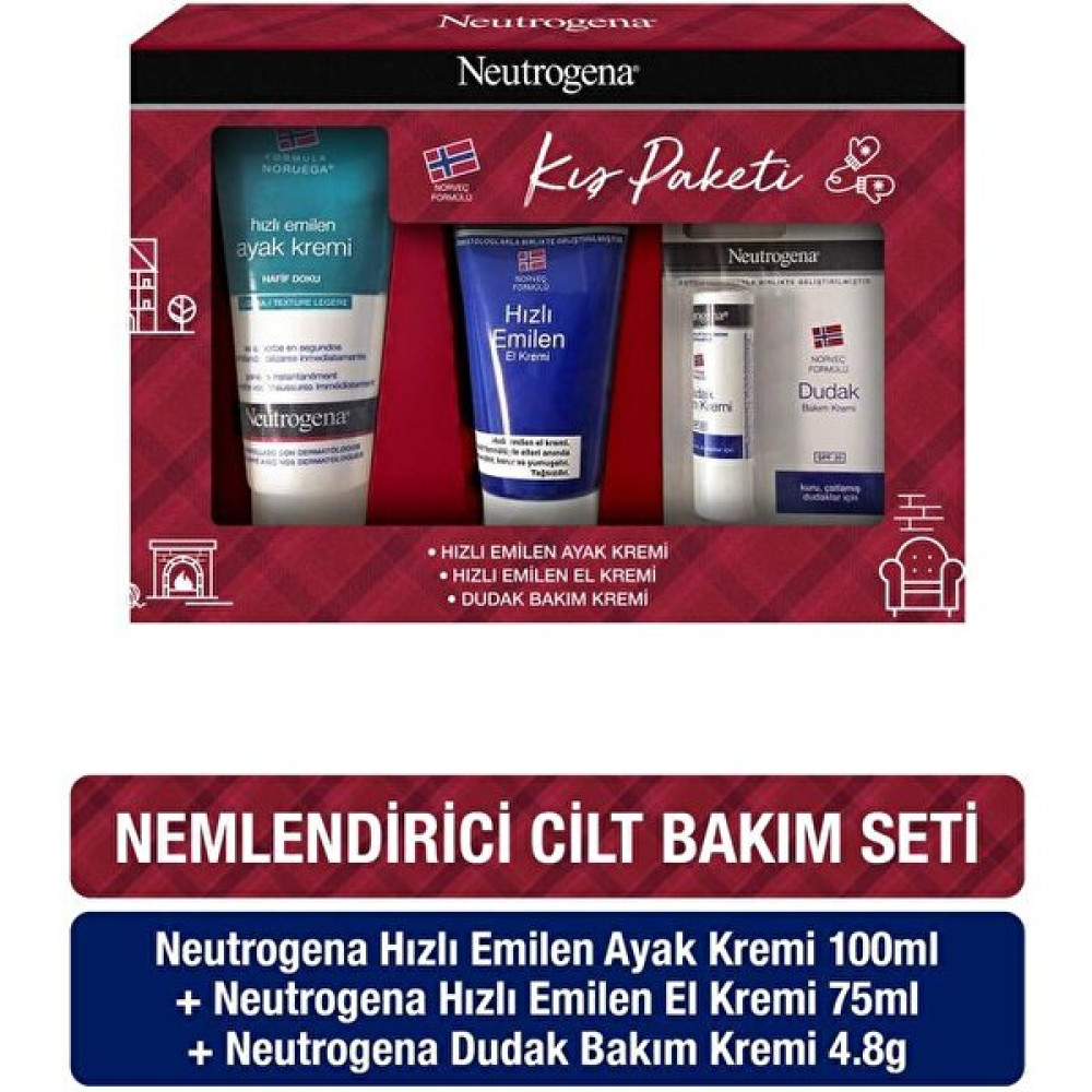 Neutrogena Hızlı Emilen Kiş Paketi – El Kremi 75 ml + Ayak Kremi 100 ml + Spf 20 Dudak Kremi Nemlendiriciler Fiyatı