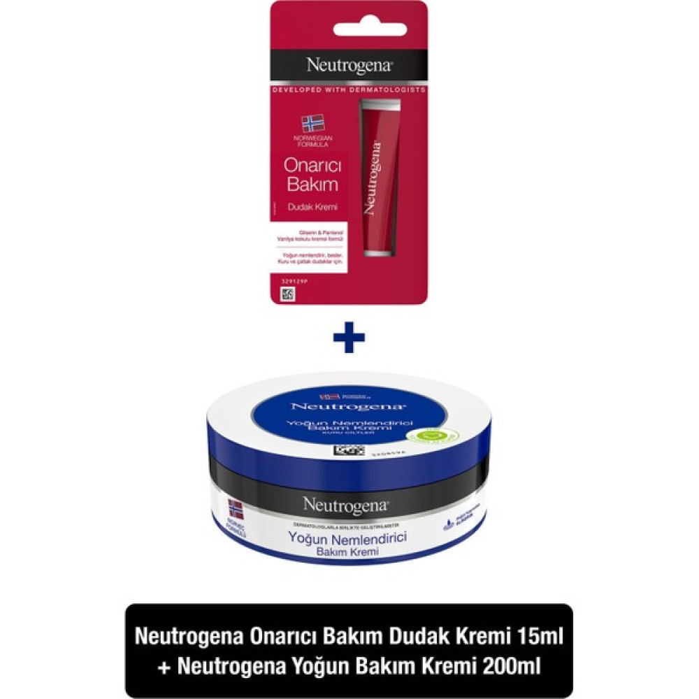 Neutrogena Yoğun Bakım Kremi 200 ml Onarıcı Bakım Dudak Kremi 15 ml Dudak Bakımı / Koruyucu Fiyatı