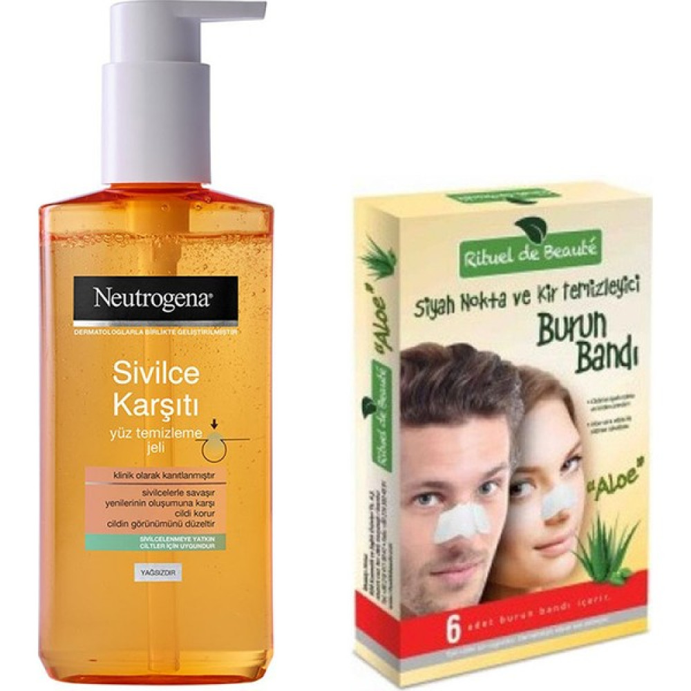 Neutrogena Yüz Temizleme Jeli 200 ml + Rıtuel De Beaute Siyah Nokta ve Kir Temizleyici Burun Bandı Makyaj Temizleyicileri Fiyatı