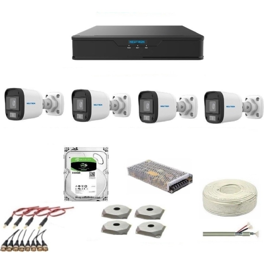 Neutron 2mp 4 Kameralı Gece Renkli Sesli Dış Ortam Ahd Full Kamera Seti 500 GB Disk NEU-AB120-28-CA Güvenlik Kameraları Fiyatı