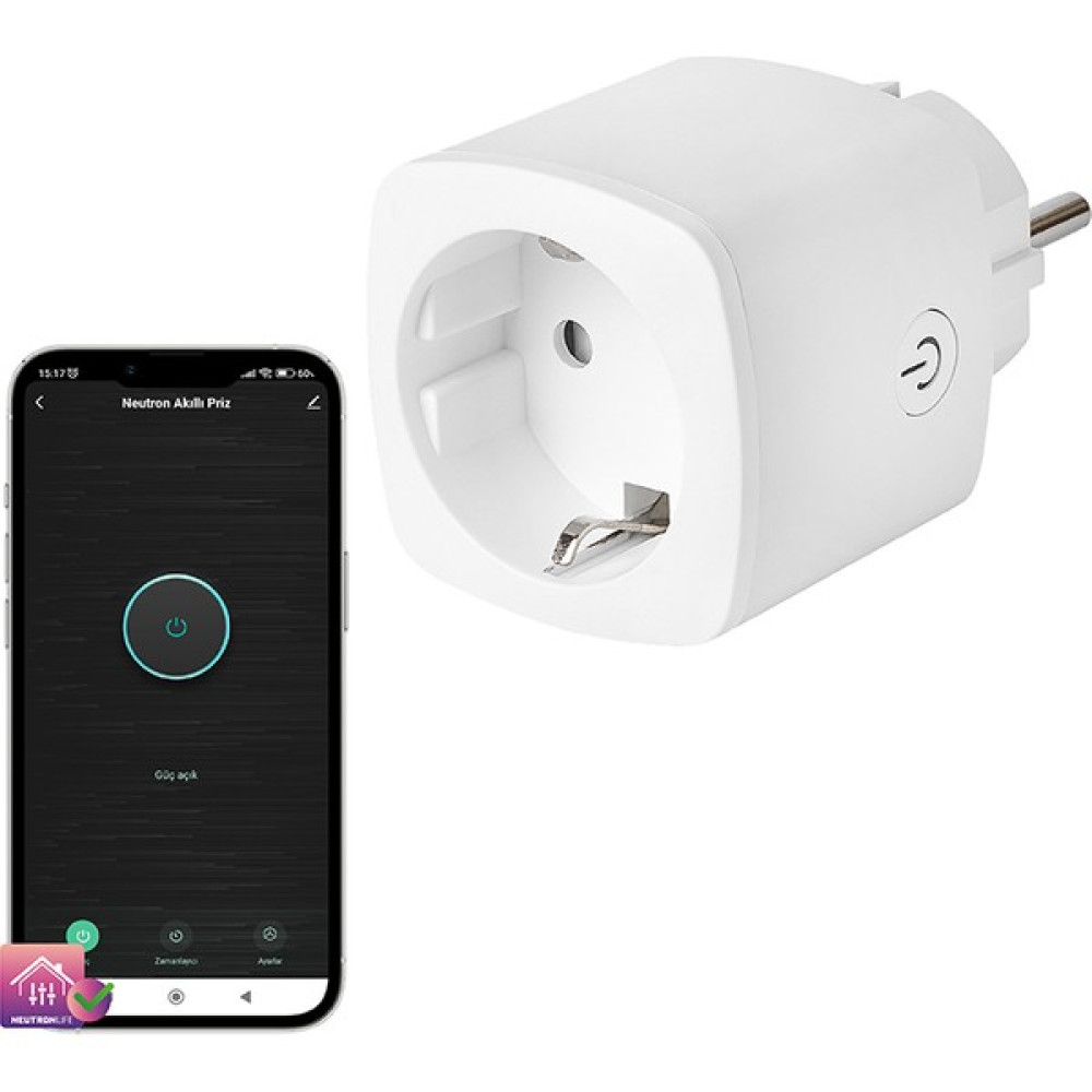 Neutron Akıllı Wi-Fi Destekli 16A Akım Korumalı Tekli Priz Uygulama Üzerinden Kontrol Prizler Fiyatı