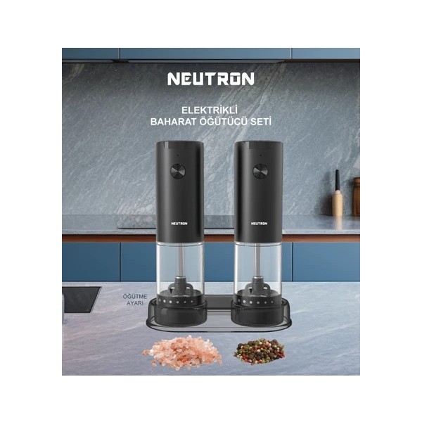 Neutron NTL-PG-33D Pilli Tuz ve Baharat Öğütücü Değirmen İkili Set - Siyah Tuz, Şeker, Baharat Fiyatı