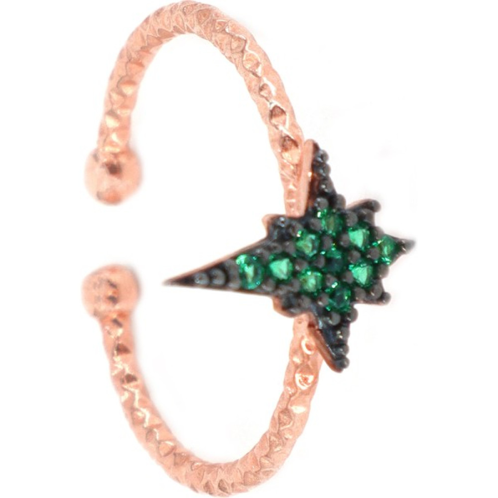 Neva Jewelry 925 Ayar Ayarlanabilir Koyu Yeşil Renkli Kutup Yıldızı Modelli Gümüş Yüzük - Rose Gold - -- Gümüş Yüzük Fiyatı