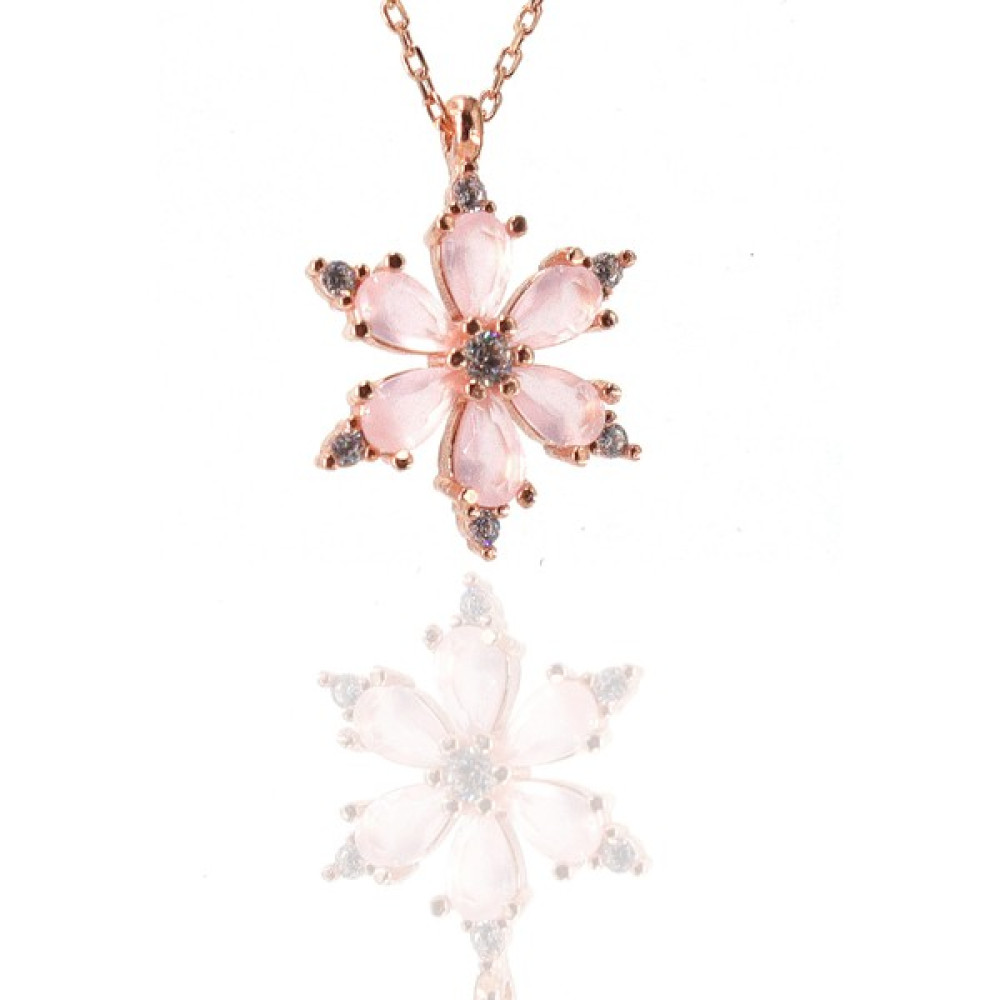 Neva Jewelry 925 Ayar Favori Açık Pembe Lotus Çiçeği Modelli Gümüş Kolye - Rose Gold - 45 cm Gümüş Kolye Fiyatı