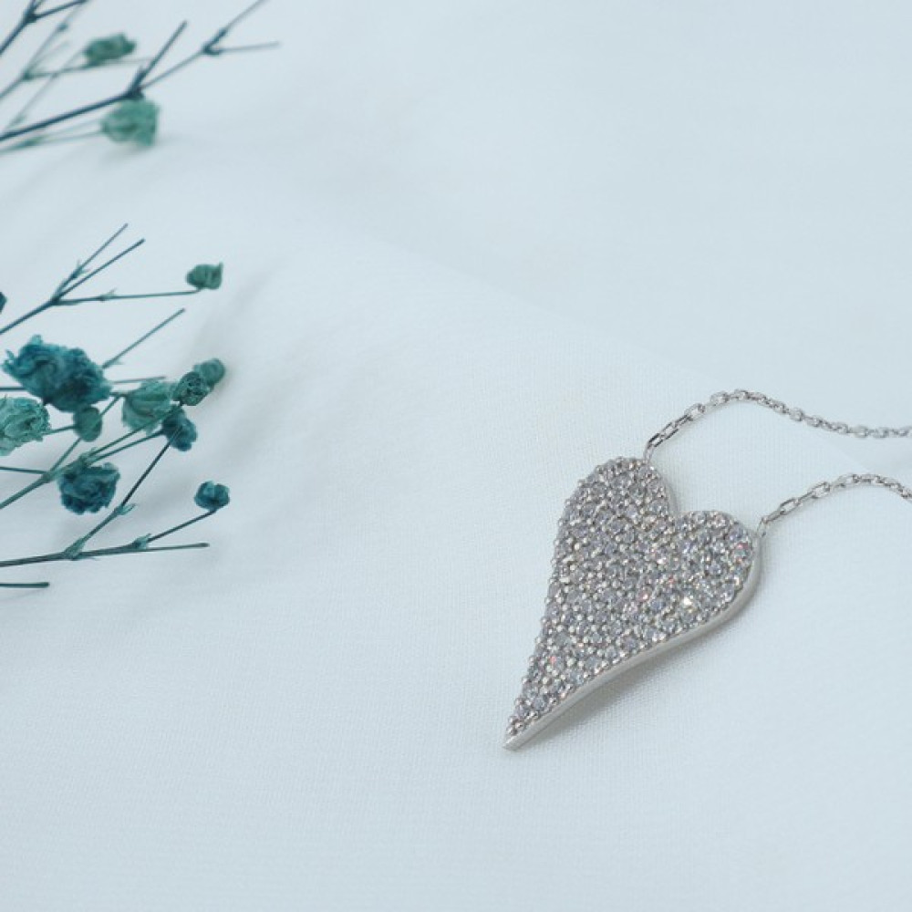Neva Jewelry 925 Ayar Favori Zirkon Taşlı Dolgulu Kalp Modelli Gümüş Kolye - Silver - 45 cm Gümüş Kolye Fiyatı