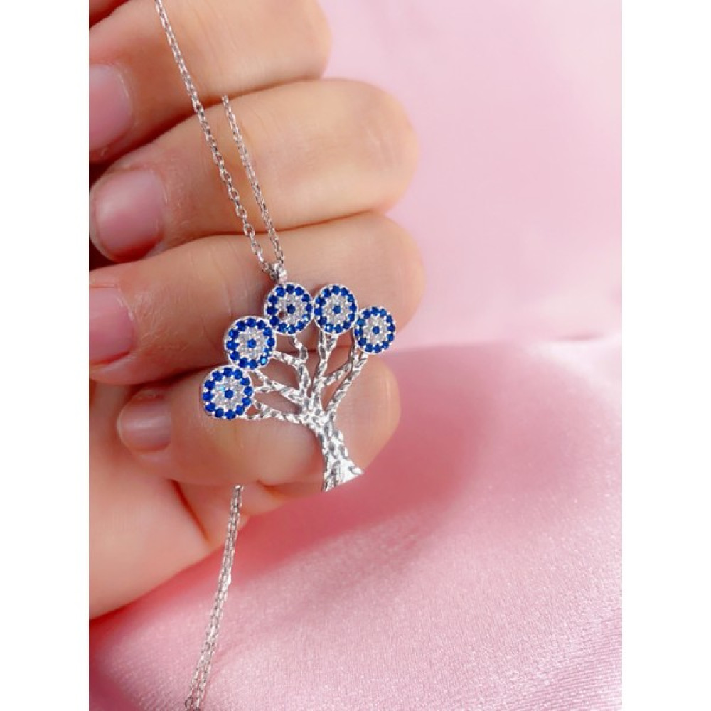Neva Jewelry Nazar Boncuklu Hayat Ağacı Kolye - Silver - 45cm Gümüş Kolye Fiyatı