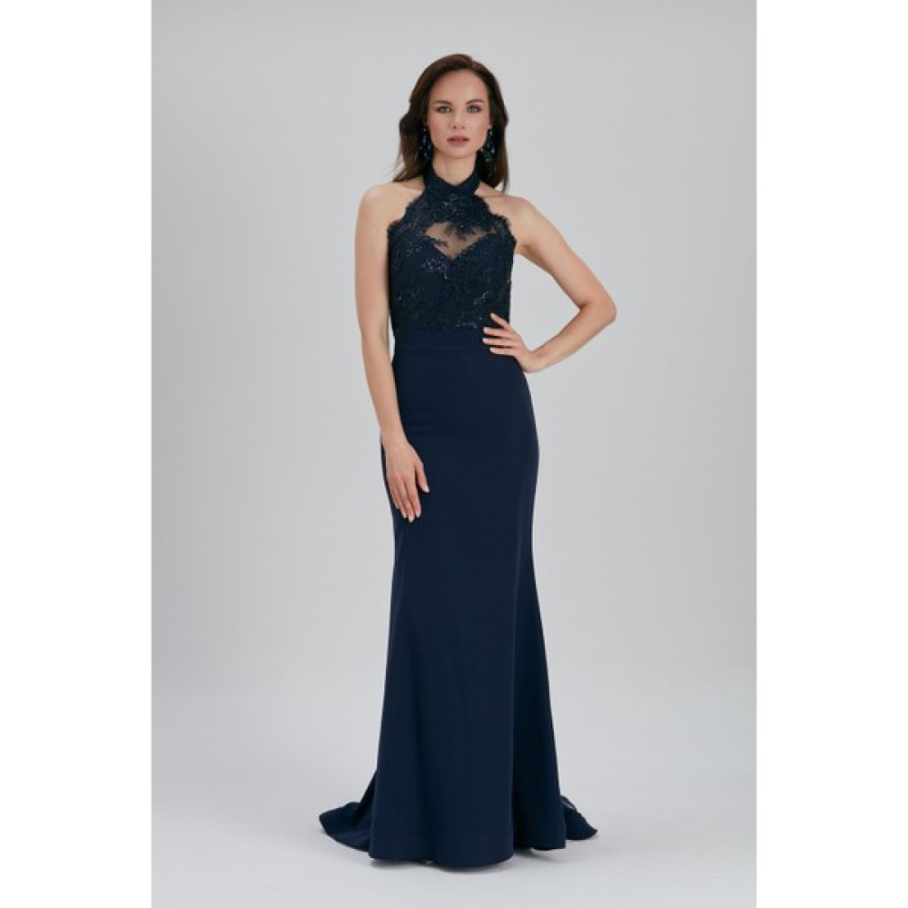 Neva Style Abiye Elbise Dantel Detaylı Lacivert Abiye Elbise 7385L Elbise Fiyatı