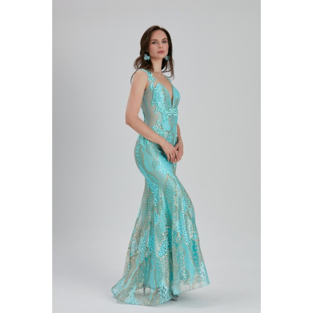 Neva Style Abiye Elbise Dantel Detaylı Mint Abiye Elbise 7555MINT Elbise Fiyatı