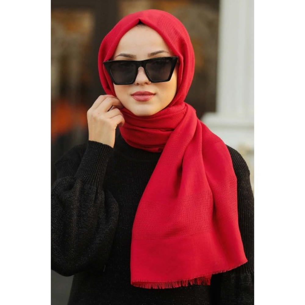 Neva Style - Pamuklu Kalın Çizgili Kırmızı Şal 7484K Şal / Fular & Eşarp Fiyatı