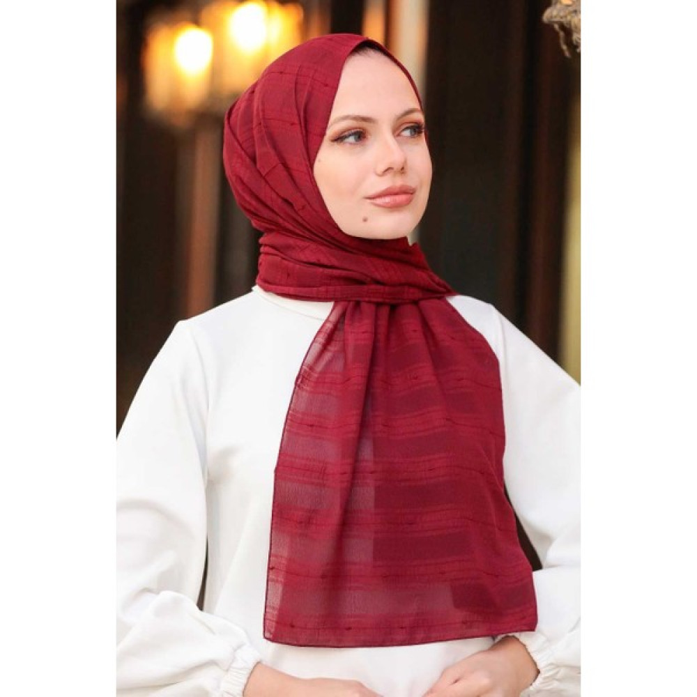Neva Style - Şerit Detaylı Bordo Şal 5305BR Şal / Fular & Eşarp Fiyatı