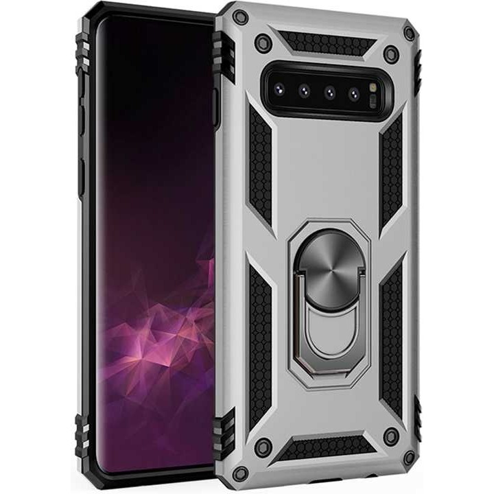 Nevarium Galaxy S10 Plus Kılıf Tank Yüzüklü Yüksek Korumalı Silikon - Gri Cep Telefonu Kılıfı Fiyatı