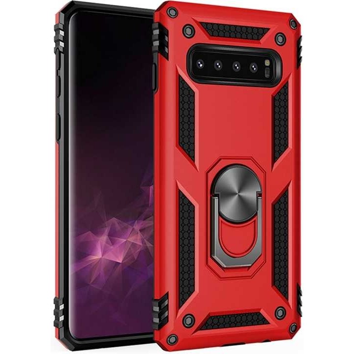 Nevarium Galaxy S10 Plus Kılıf Tank Yüzüklü Yüksek Korumalı Silikon - Kırmızı Cep Telefonu Kılıfı Fiyatı