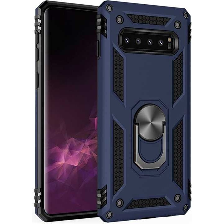 Nevarium Galaxy S10 Plus Kılıf Tank Yüzüklü Yüksek Korumalı Silikon - Mavi Cep Telefonu Kılıfı Fiyatı