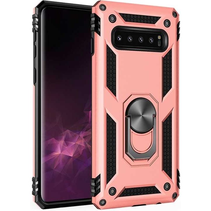 Nevarium Galaxy S10 Plus Kılıf Tank Yüzüklü Yüksek Korumalı Silikon - Rose Gold Cep Telefonu Kılıfı Fiyatı