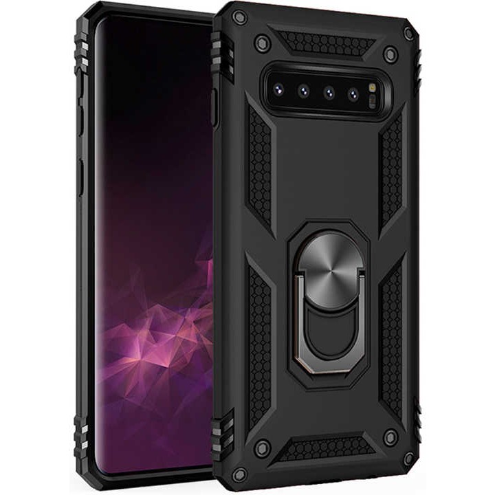 Nevarium Galaxy S10 Plus Kılıf Tank Yüzüklü Yüksek Korumalı Silikon - Siyah Cep Telefonu Kılıfı Fiyatı