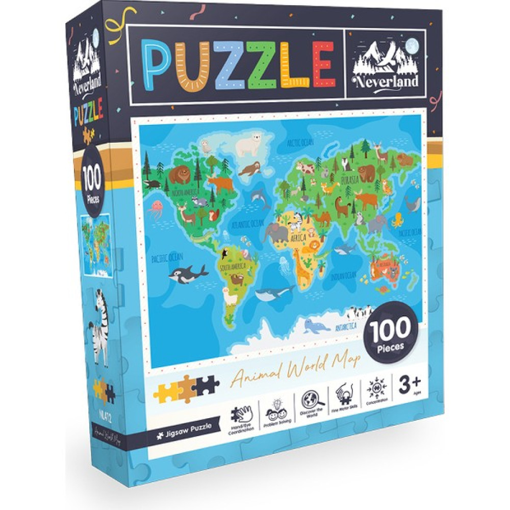 Neverland 100 Parça - Anımal World Map (Hayvan Dünya Haritası) Puzzle & Aksesuarları Fiyatı