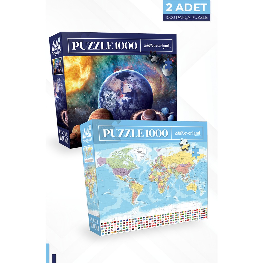 Neverland 2 Adet 1000 Parça Puzzle - Gezegenler ve Dünya Haritası-I Anne Bebek Oyuncak Fiyatı