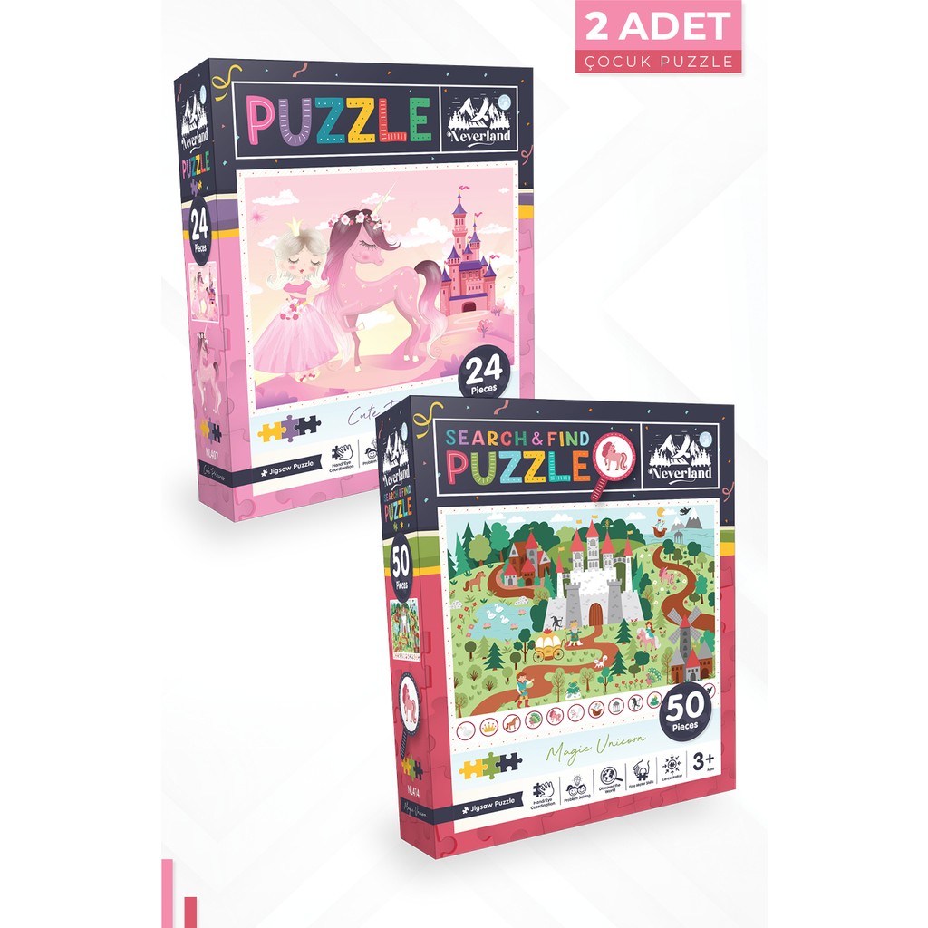 Neverland 2 Adet Puzzle - 24 Parça Sevimli Prenses ve 50 Parça Ara ve Bul Sihirli Unıcorn Anne Bebek Oyuncak Fiyatı