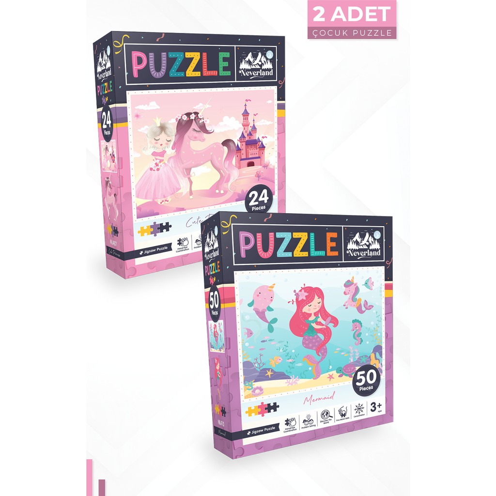 Neverland 2 Adet Puzzle - 24 Parça Sevimli Prenses ve 50 Parça Deniz Kızı Anne Bebek Oyuncak Fiyatı